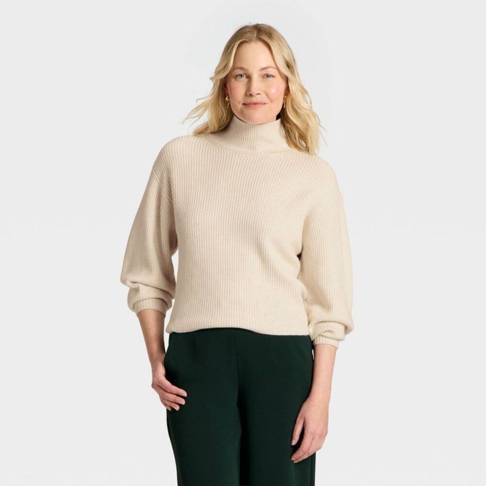 Women's Funnel Pullover Sweater - A New Day Oatmeal XS